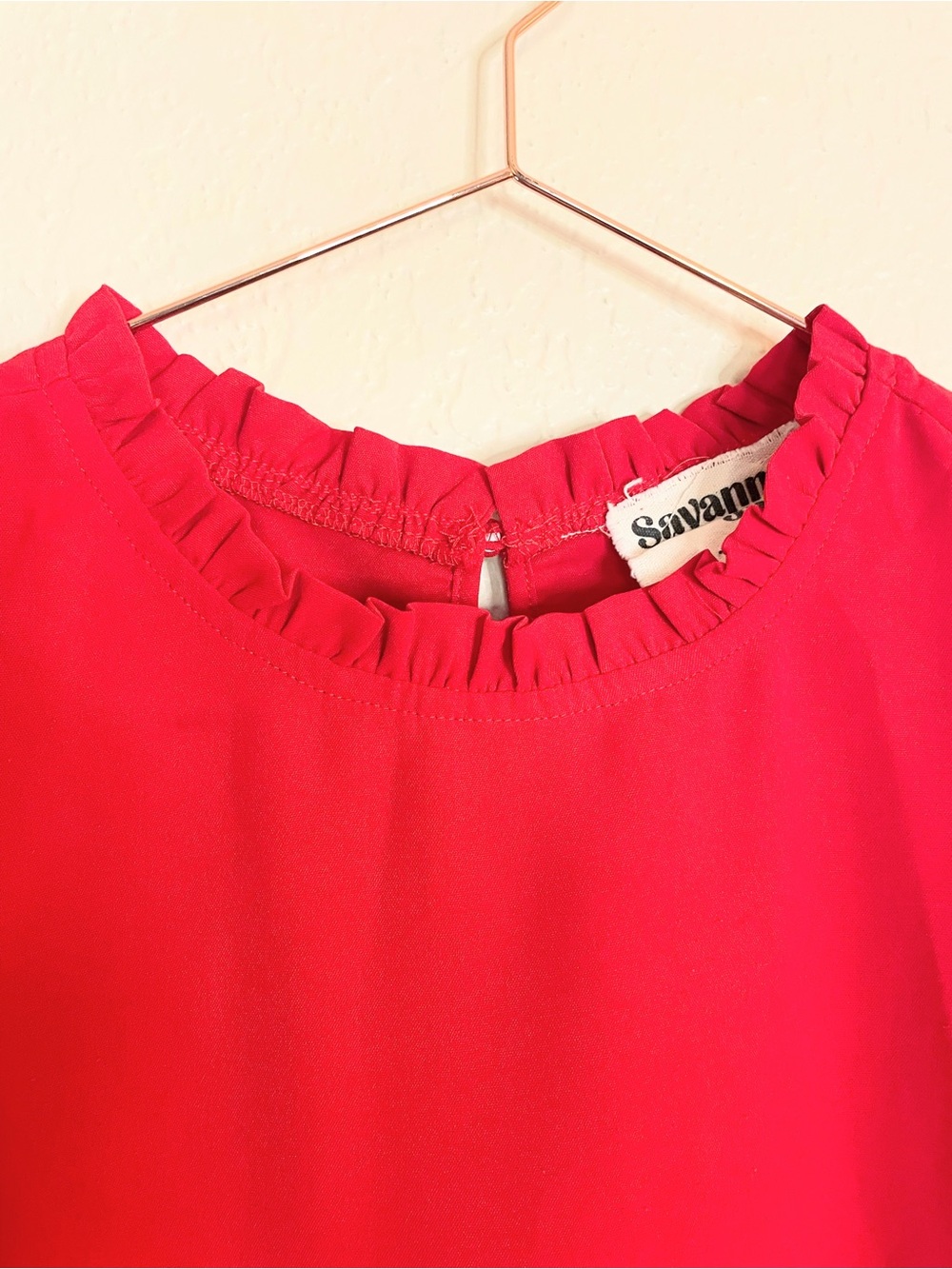 Savanna Jane Red Puff Sleeve Ruffle Neck Blouse Large - Picture 3 of 7